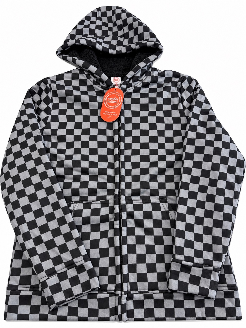 wonder nation Black & Gray Checker Hooded Puffer Jacket XXL